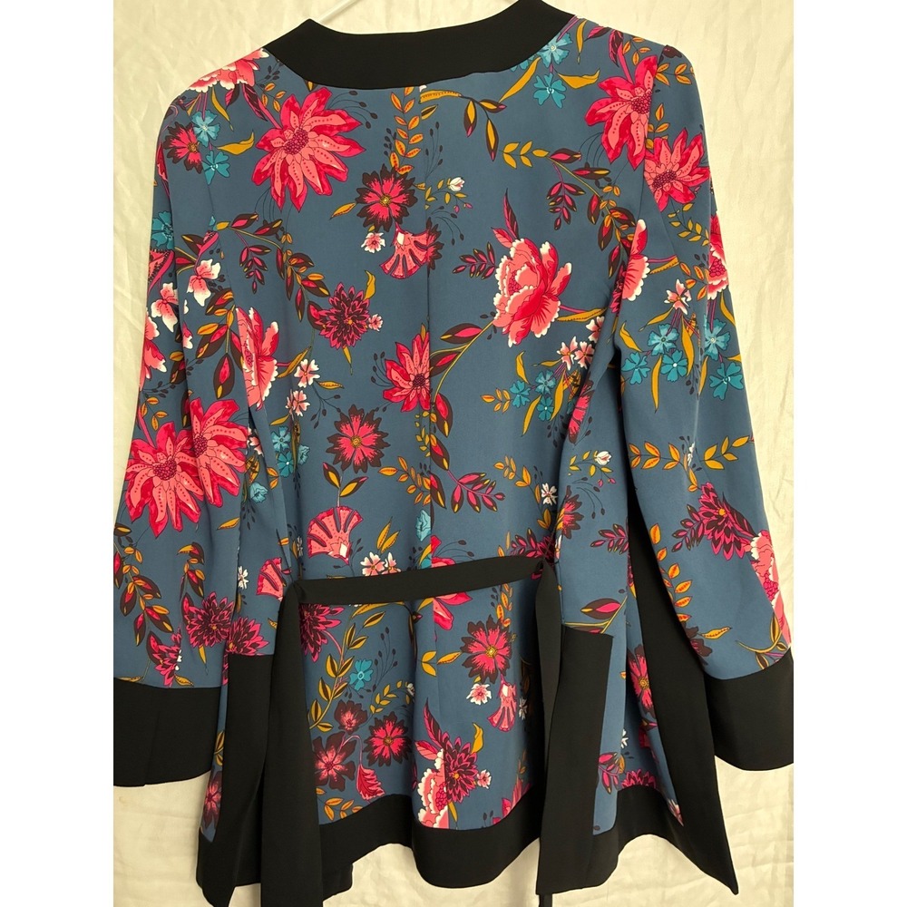 Loft Floral Kimono Wrap Jacket Womens Small Blue Pink Open Front Belted NWT - Picture 2 of 7